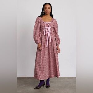 NWT Damson Madder Dakota Bow Midi Dress Red Gingham